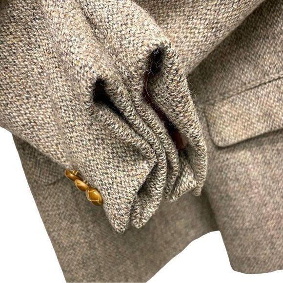HARRIS TWEED Vintage Hand Woven Wool Double Breasted Jacket Blazer Tan Grey 42R - Picture 5 of 7